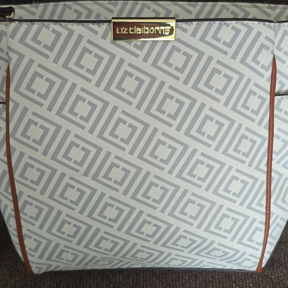 Light Gray Patterned Tote with Brown Trim - Unknown Brand